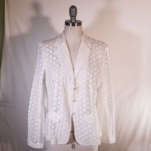Anne Fontaine  White Cotton Eyelet Blazer
